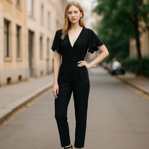 Halston Heritage Cape Flowy Formal Luxury Jumpsuit Size O Msrp $525‎